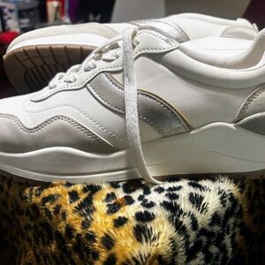 Women's White and Silver Sneakers